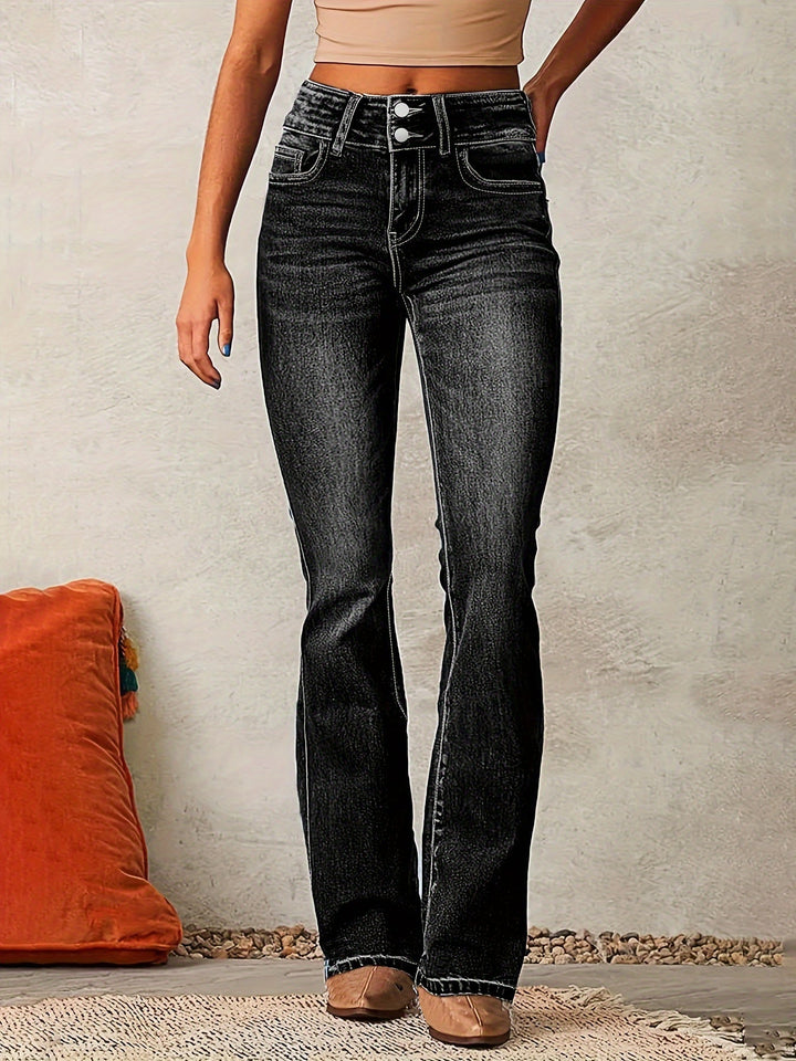 Damen High-Waist Jeans mit weitem Bein