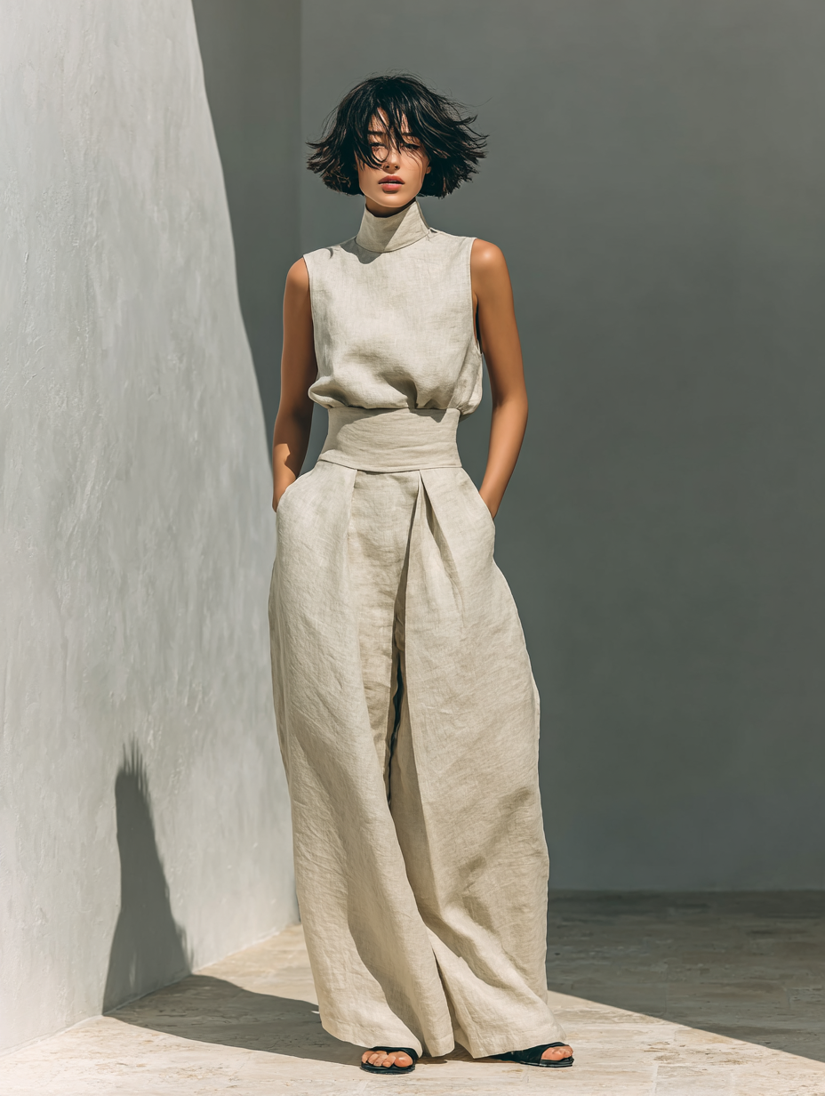 Damen Ärmellose Bluse und Weite-Hosen Ensemble