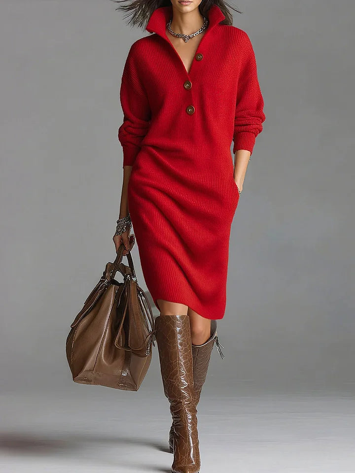 Damen Midikleid mit Knopfleiste und Rippstruktur