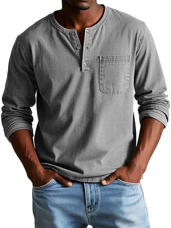 Herren Lässiges Langarm-Henleyshirt