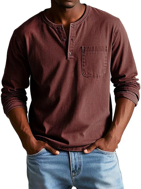 Herren Lässiges Langarm-Henleyshirt