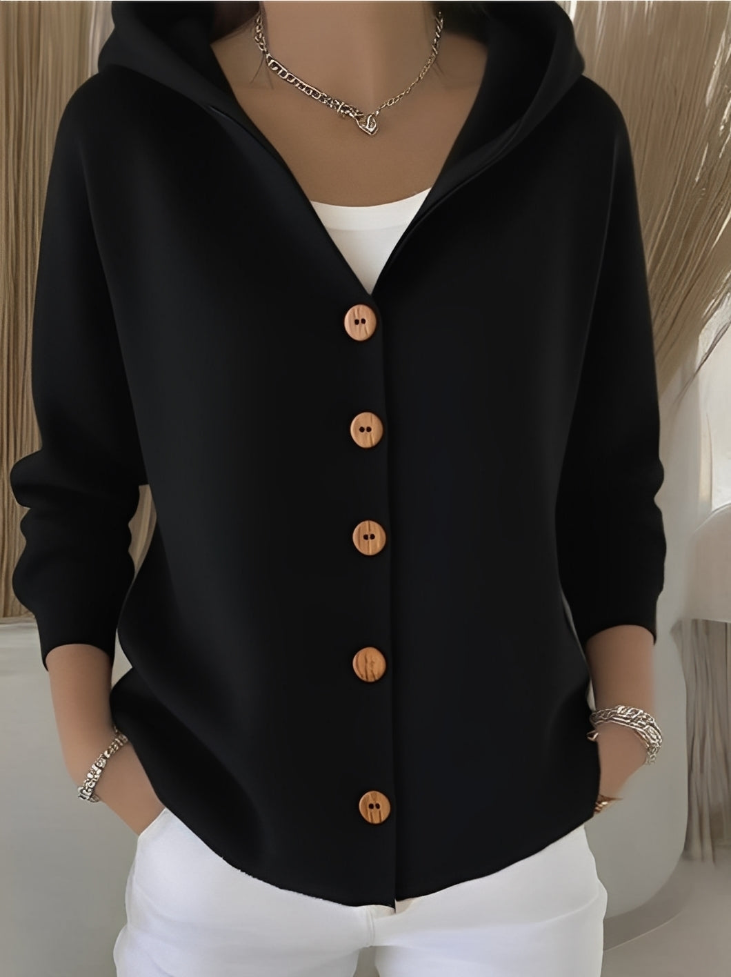 Gemütliche Langarmjacke mit Kapuze für Damen