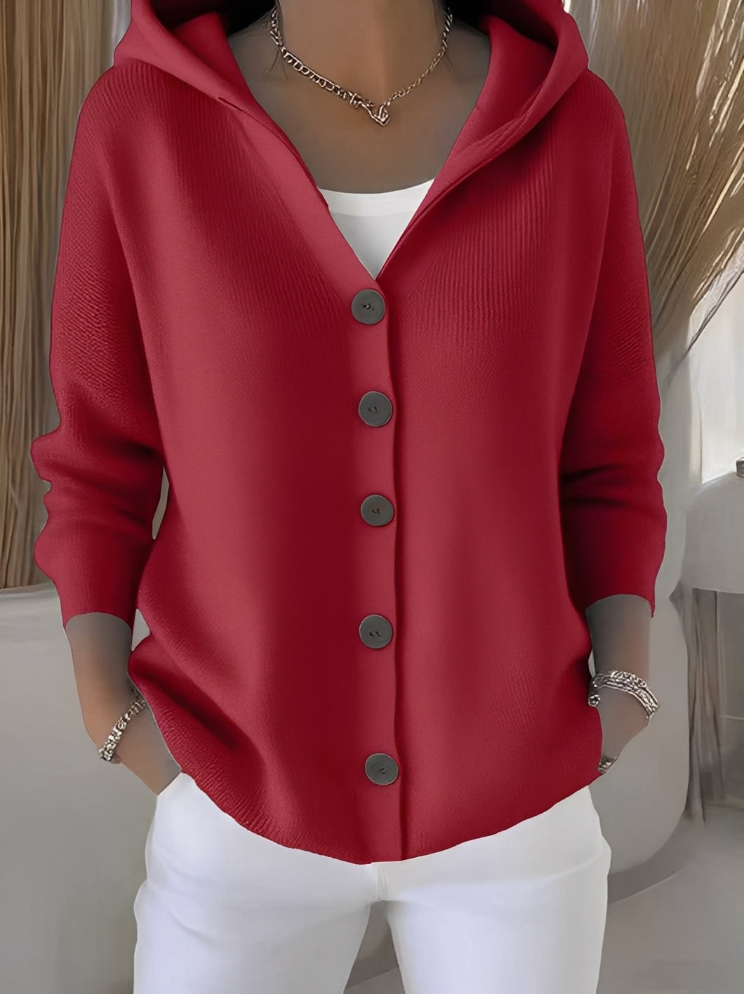 Gemütliche Langarmjacke mit Kapuze für Damen