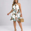 Damen Neckholder Hängerkleid – Tropisches Minikleid mit Blumendruck | Strandkleid