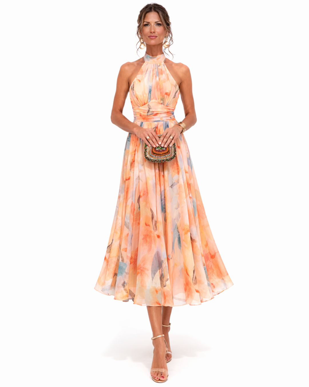 Aquarell Druck Halter Neck Kleid