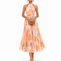 Aquarell Druck Halter Neck Kleid