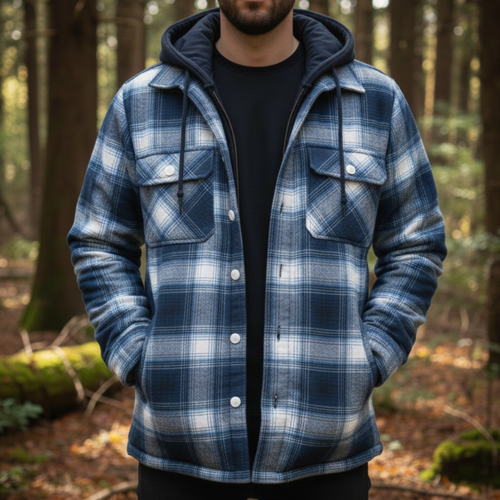 Karierte Flanell-Jacke mit abnehmbarer Kapuze und gestepptem Futter