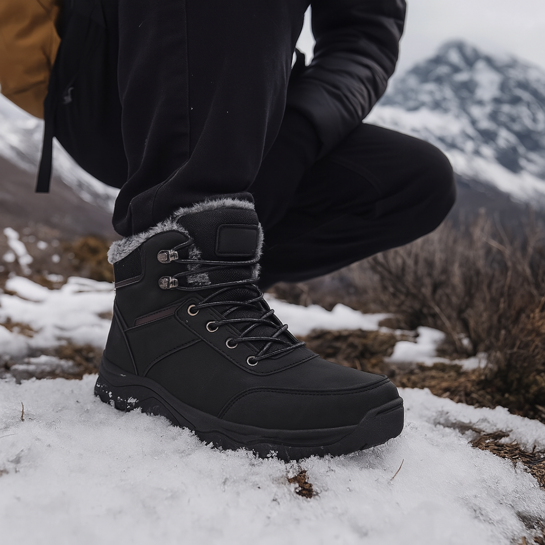 Winterstiefel Herren warm gefüttert mit Schnürung und Kunstpelzbesatz