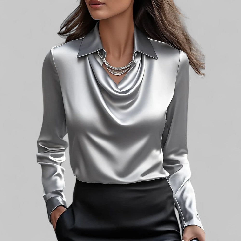 Elegante Wasserfallausschnitt Satinbluse für Damen