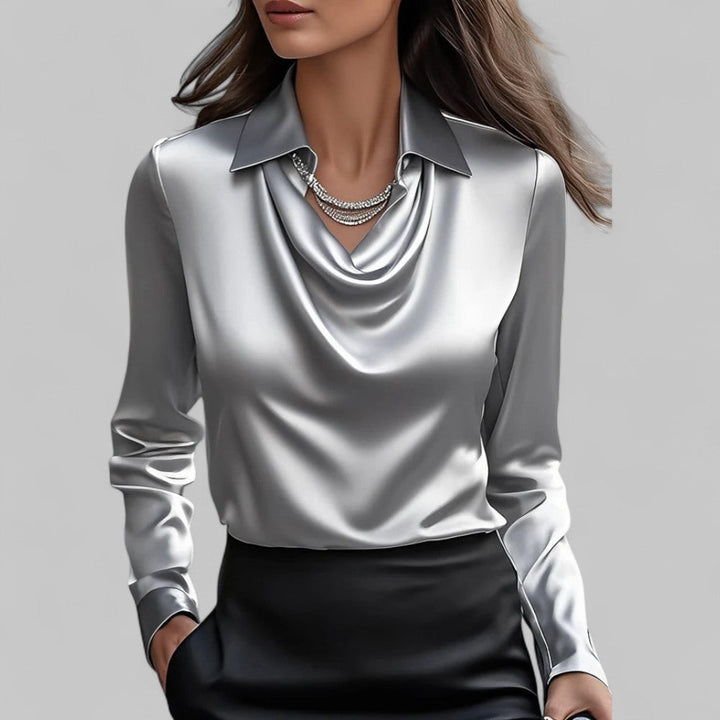Elegante Wasserfallausschnitt Satinbluse für Damen