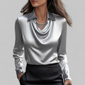 Elegante Wasserfallausschnitt Satinbluse für Damen