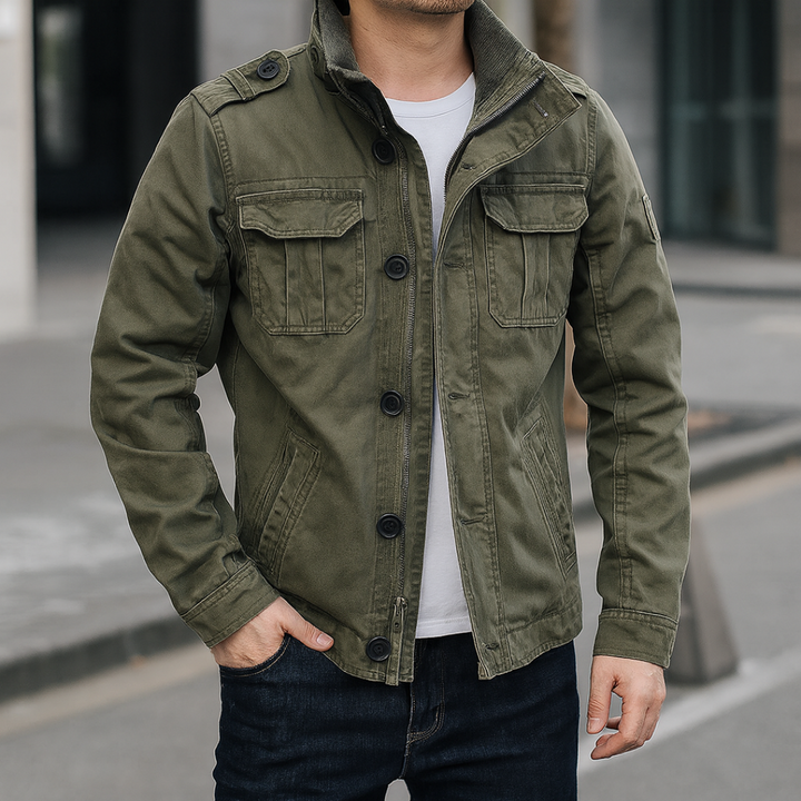 Cargo Jeansjacke mit Mehrfach-Taschen & Robustem Design