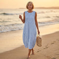 Langes Sommerkleider Damen Blau – Leichtes Baumwoll Strandkleid Elegantes Abendkleid