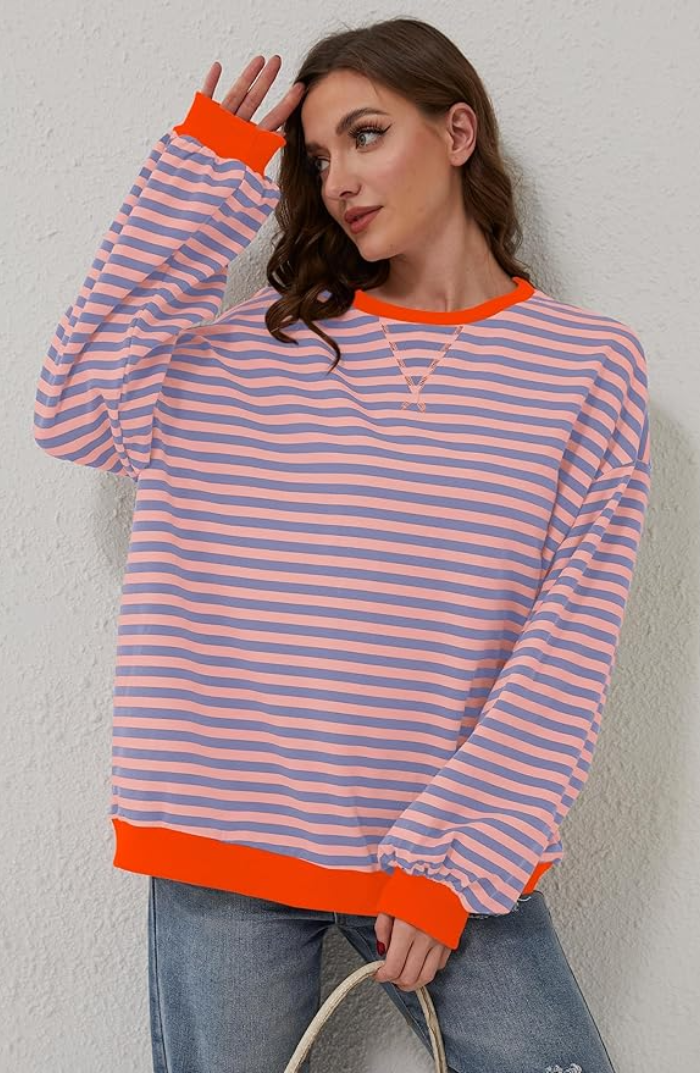 Oversized Gestreiftes Damen Sweatshirt