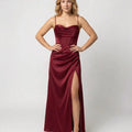 Elegantes Seiden Maxikleid Damen – Abendkleid bodenlang Spaghettiträger Schlitz festlich