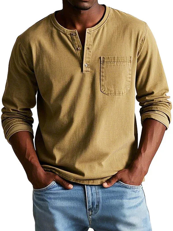 Herren Lässiges Langarm-Henleyshirt