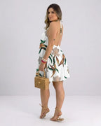 Damen Neckholder Hängerkleid – Tropisches Minikleid mit Blumendruck | Strandkleid