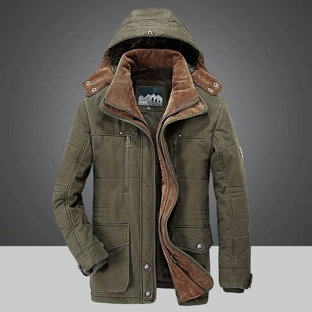Winterjacke für Männer mit Kapuze, Plüschfutter und Reißverschlusstaschen