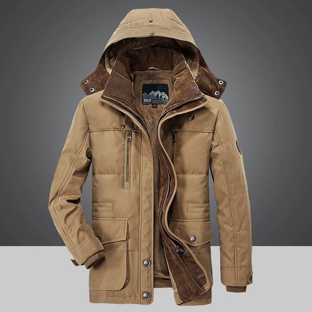 Winterjacke für Männer mit Kapuze, Plüschfutter und Reißverschlusstaschen