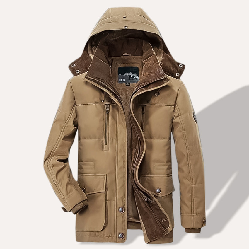 Winterjacke für Männer mit Kapuze, Plüschfutter und Reißverschlusstaschen