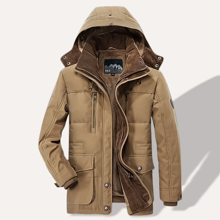Winterjacke für Männer mit Kapuze, Plüschfutter und Reißverschlusstaschen