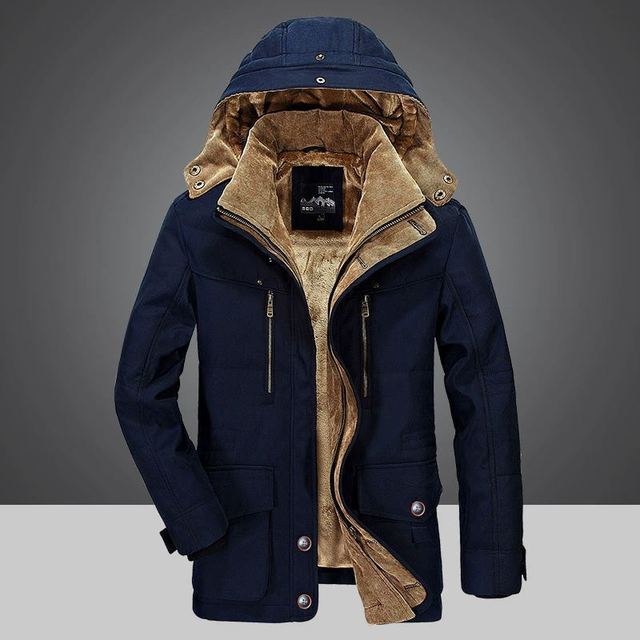 Winterjacke für Männer mit Kapuze, Plüschfutter und Reißverschlusstaschen