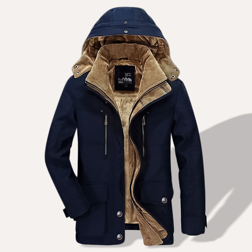 Winterjacke für Männer mit Kapuze, Plüschfutter und Reißverschlusstaschen