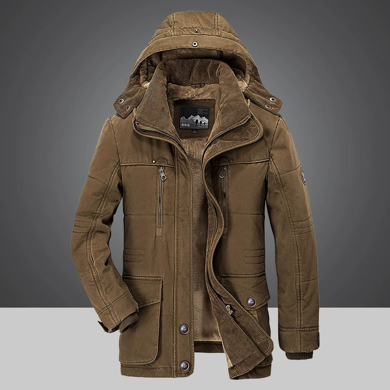 Winterjacke für Männer mit Kapuze, Plüschfutter und Reißverschlusstaschen