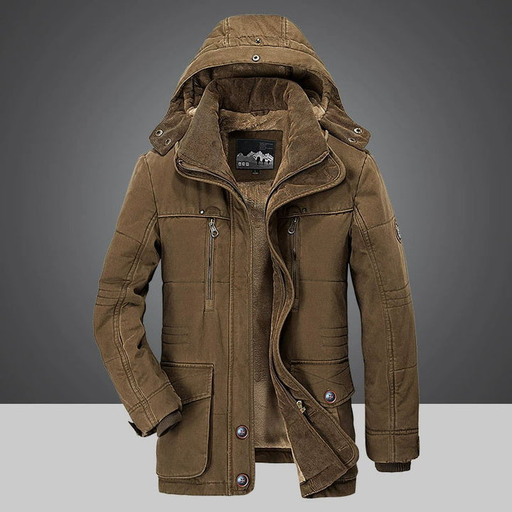 Winterjacke für Männer mit Kapuze, Plüschfutter und Reißverschlusstaschen