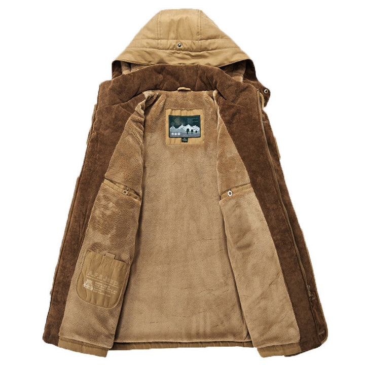 Winterjacke für Männer mit Kapuze, Plüschfutter und Reißverschlusstaschen