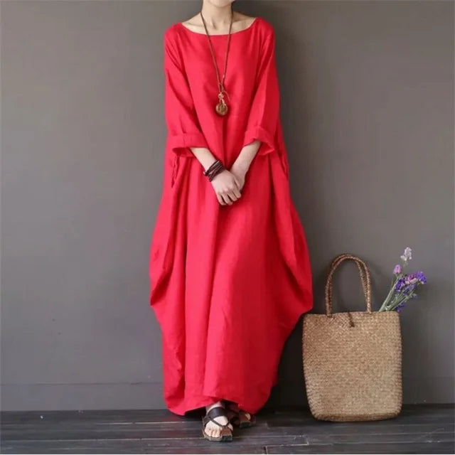 Damen Maxi-Kleid Oversized | Baumwolle & Leinen — Bohemian, Sommer, Seitentaschen