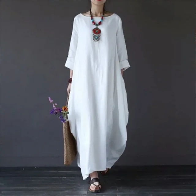 Damen Maxi-Kleid Oversized | Baumwolle & Leinen — Bohemian, Sommer, Seitentaschen