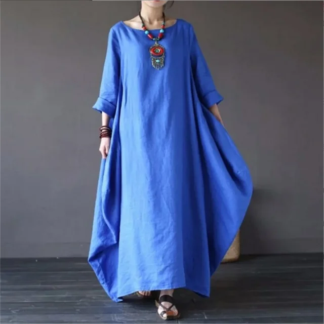 Damen Maxi-Kleid Oversized | Baumwolle & Leinen — Bohemian, Sommer, Seitentaschen