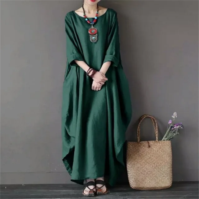 Damen Maxi-Kleid Oversized | Baumwolle & Leinen — Bohemian, Sommer, Seitentaschen