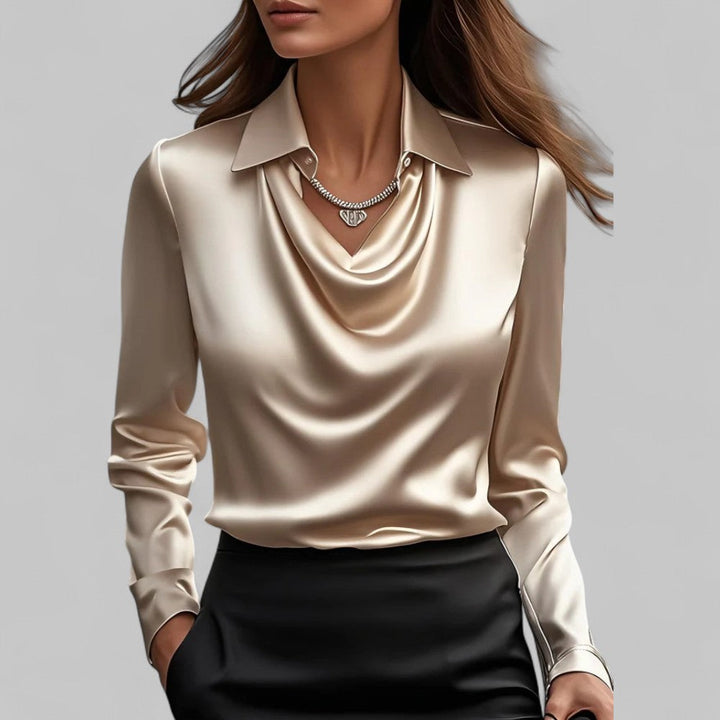 Elegante Wasserfallausschnitt Satinbluse für Damen
