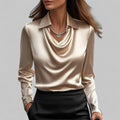 Elegante Wasserfallausschnitt Satinbluse für Damen