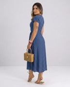 Damen Punkte Wickelkleid – Retro Midi Sommerkleid mit V-Ausschnitt & Schlitz
