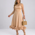 Damen Elegantes A-Linie Kleid – Spaghettiträger Midikleid mit Volantrock | Party & Hochzeit