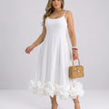 Damen Elegantes A-Linie Kleid – Spaghettiträger Midikleid mit Volantrock | Party & Hochzeit