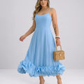 Damen Elegantes A-Linie Kleid – Spaghettiträger Midikleid mit Volantrock | Party & Hochzeit