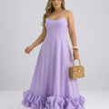 Damen Elegantes A-Linie Kleid – Spaghettiträger Midikleid mit Volantrock | Party & Hochzeit