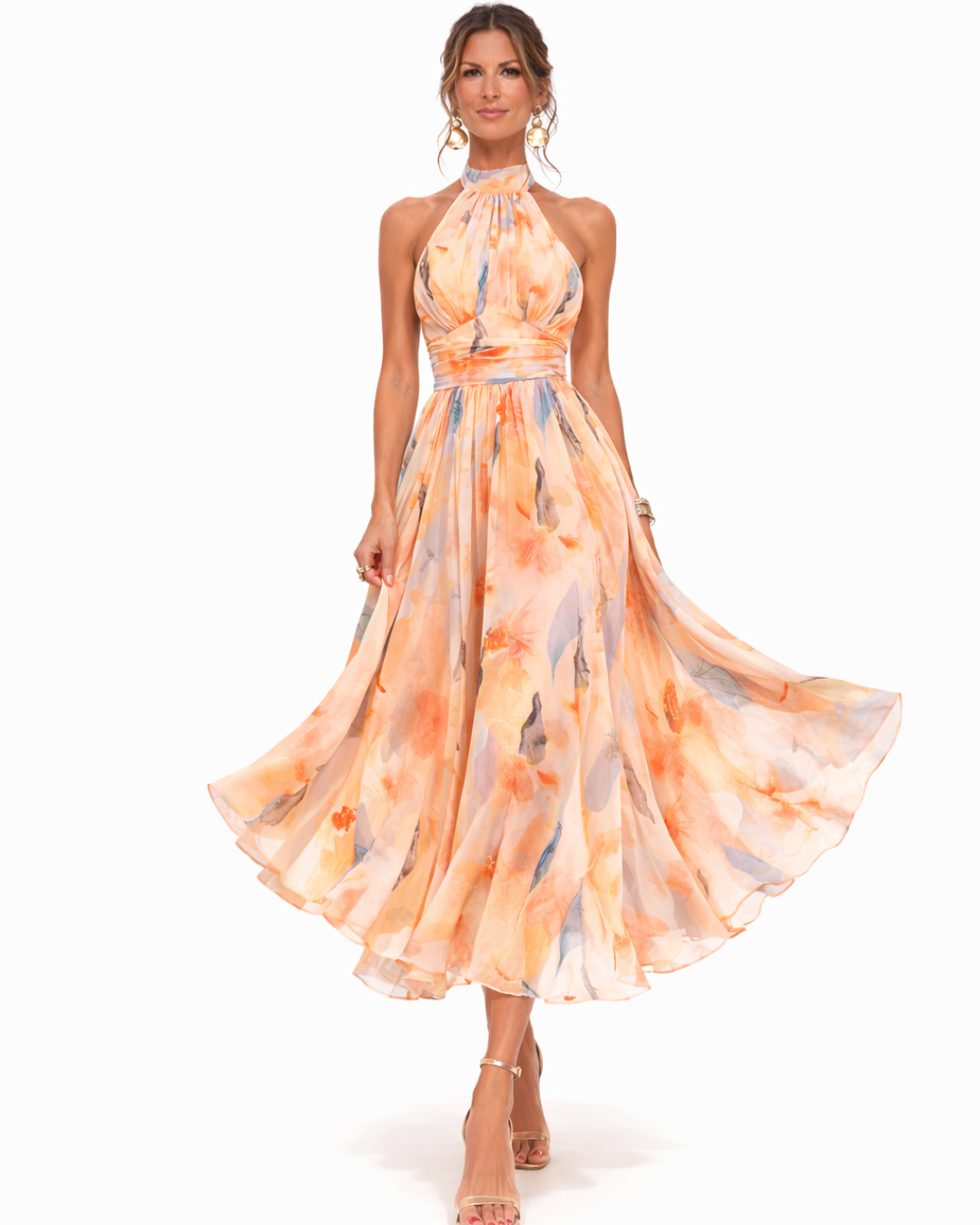 Aquarell Druck Halter Neck Kleid