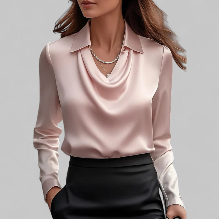 Elegante Wasserfallausschnitt Satinbluse für Damen