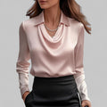 Elegante Wasserfallausschnitt Satinbluse für Damen