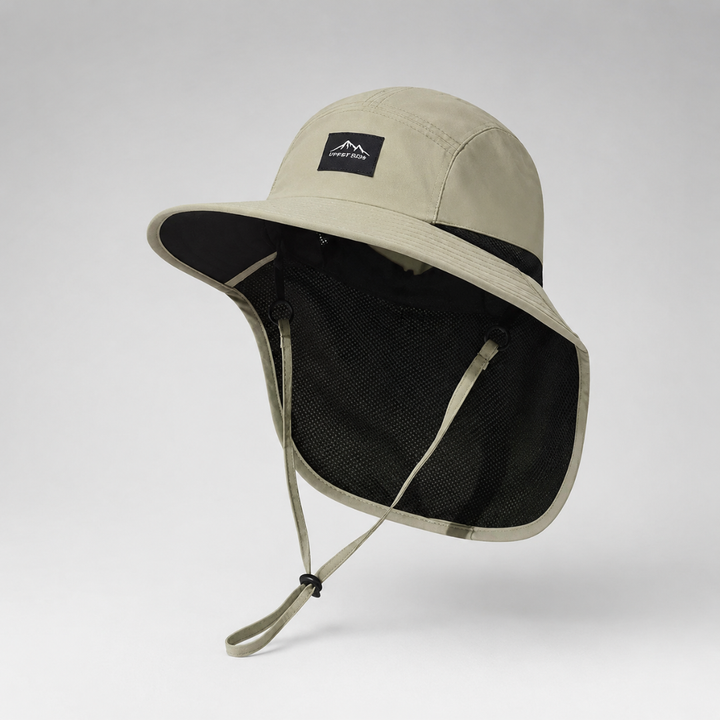 Sonnenhut mit breiter Krempe und Nackenschutz
