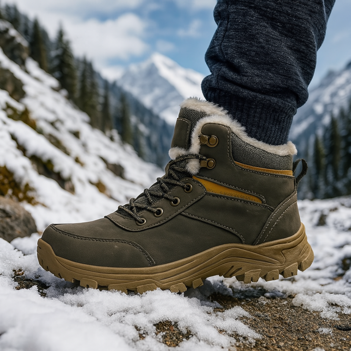 Winterstiefel Herren warm gefüttert mit Schnürung und Kunstpelzbesatz