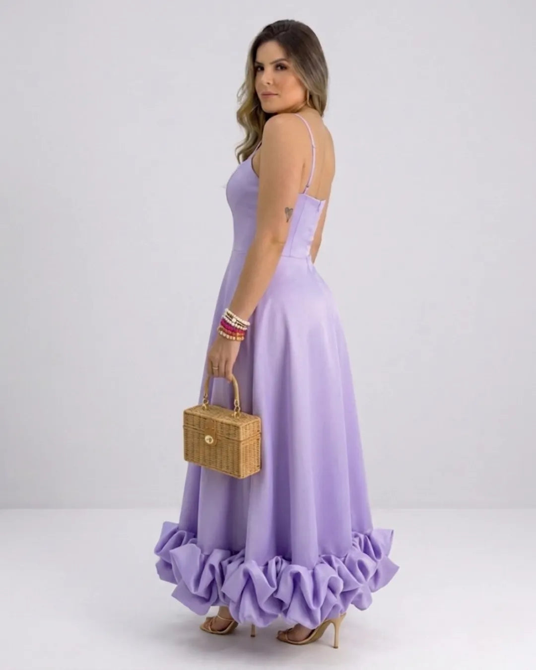 Damen Elegantes A-Linie Kleid – Spaghettiträger Midikleid mit Volantrock | Party & Hochzeit