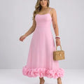 Damen Elegantes A-Linie Kleid – Spaghettiträger Midikleid mit Volantrock | Party & Hochzeit