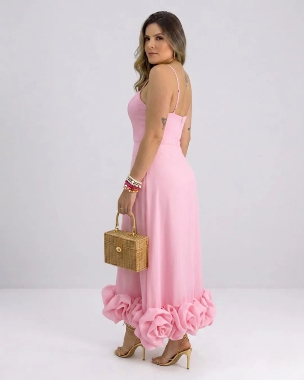 Damen Elegantes A-Linie Kleid – Spaghettiträger Midikleid mit Volantrock | Party & Hochzeit