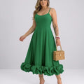 Damen Elegantes A-Linie Kleid – Spaghettiträger Midikleid mit Volantrock | Party & Hochzeit